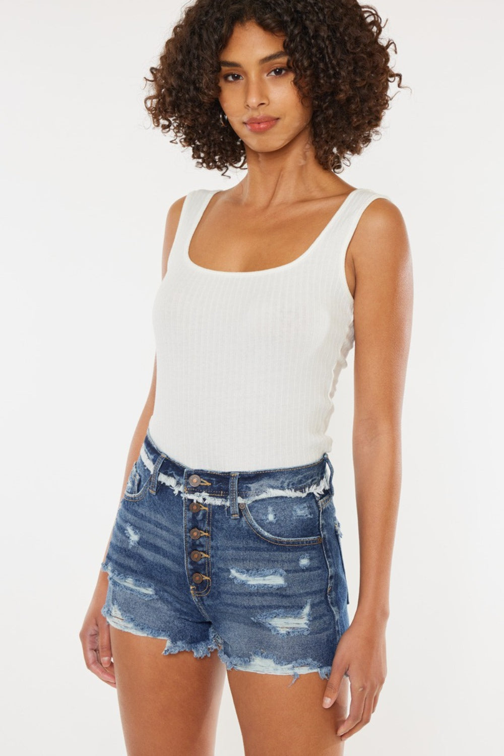 KanCan Distressed Button Fly Denim Shorts