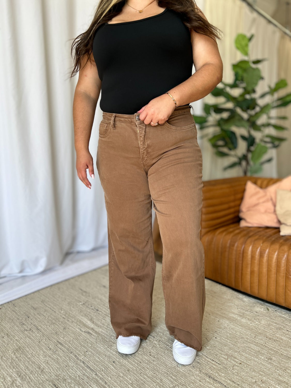 RFM High Rise Garment Dyed Wide Leg Jeans