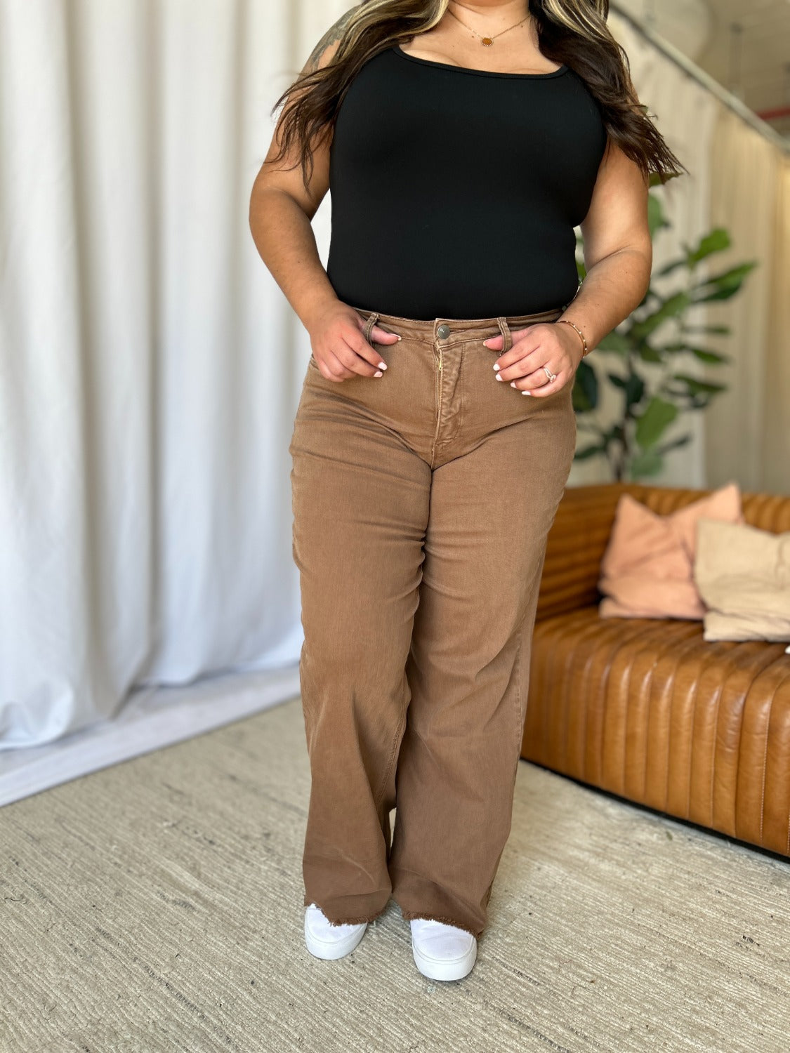 RFM High Rise Garment Dyed Wide Leg Jeans