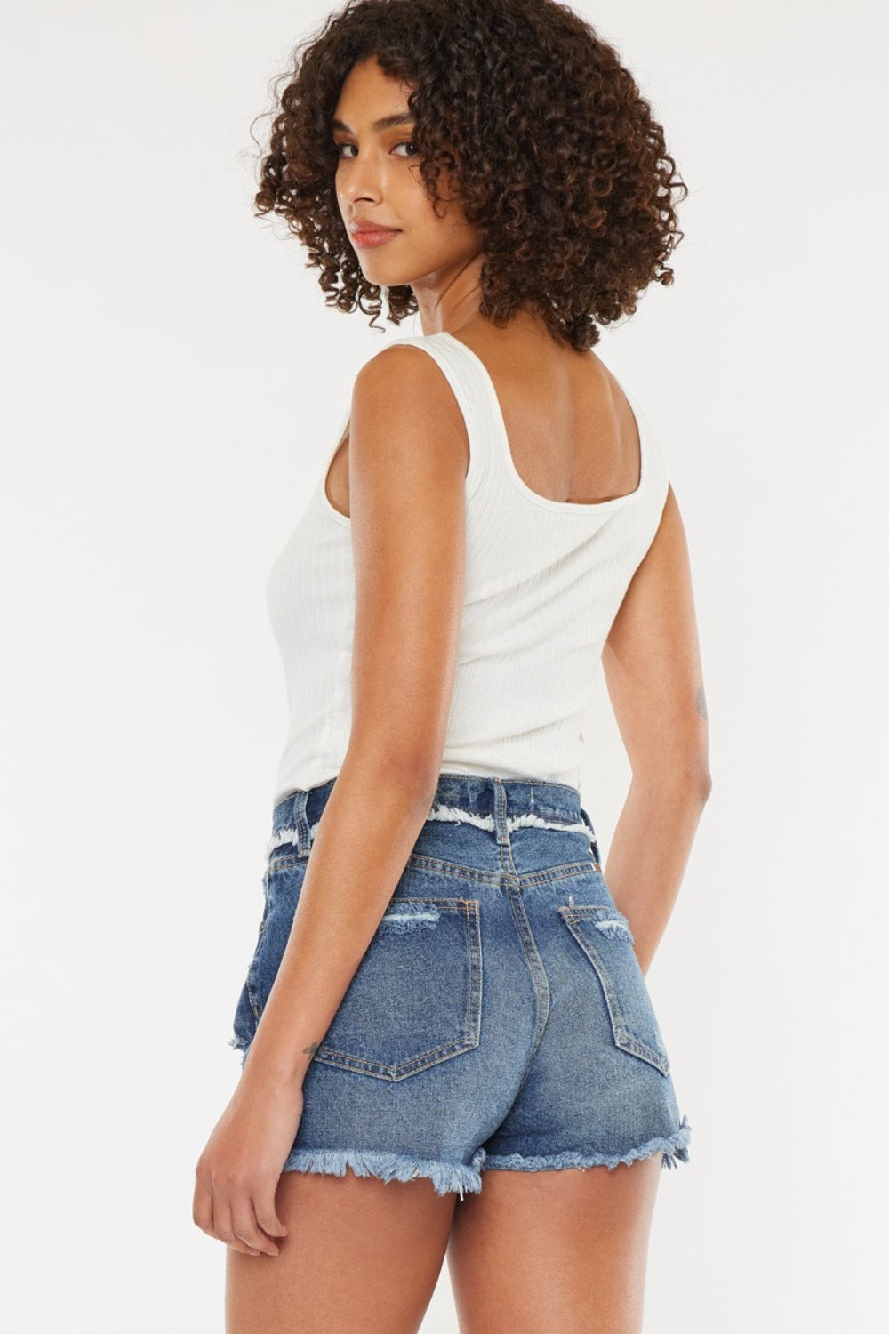 KanCan Distressed Button Fly Denim Shorts