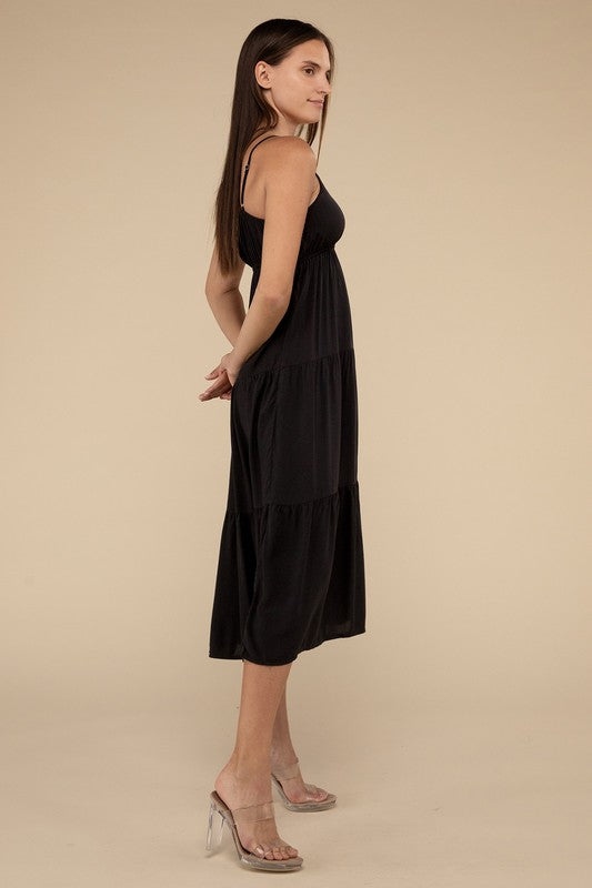 Woven Sweetheart Tiered Cami Midi Dress