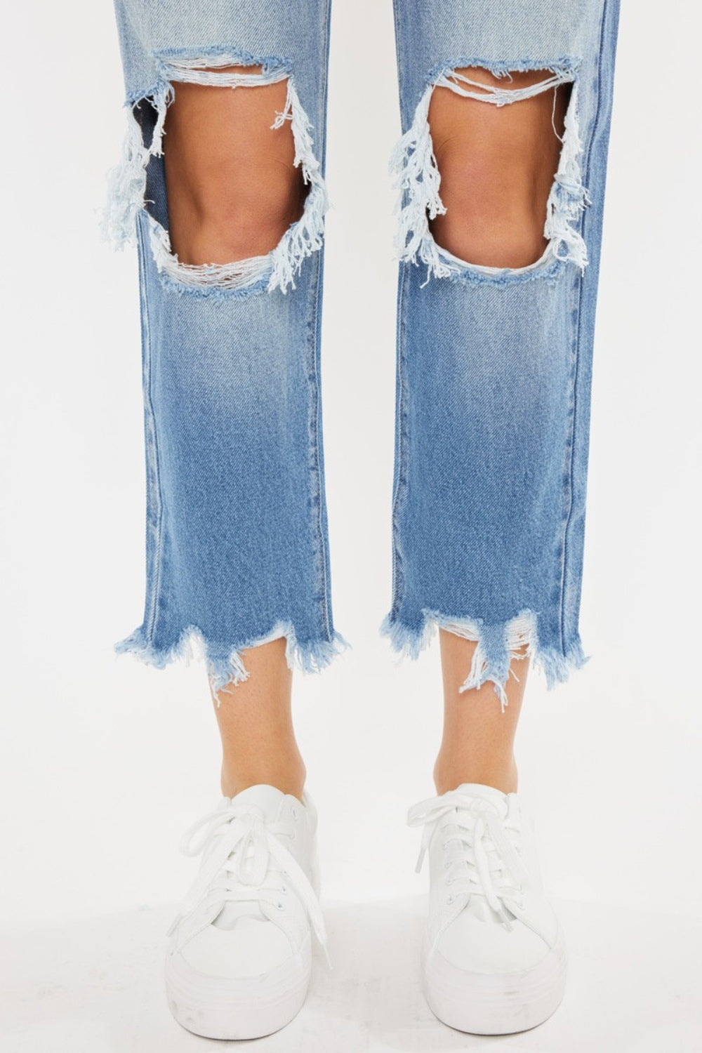 KanCan High Waist Chewed Up Straight Mom Jeans
