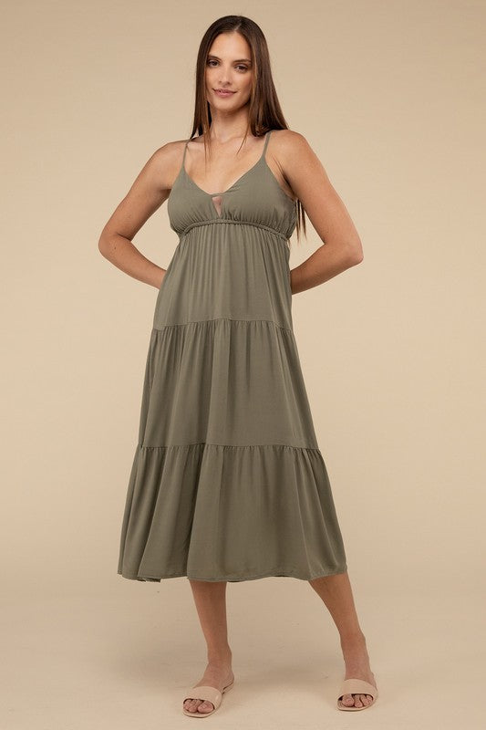 Woven Sweetheart Tiered Cami Midi Dress