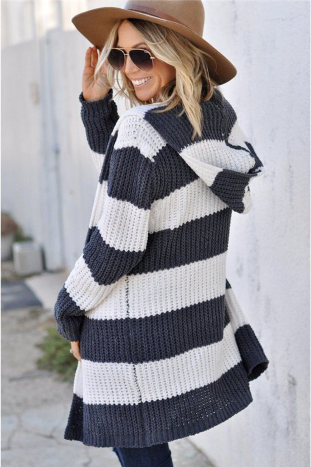 Contrast Striped Open Front Long Sleeve Cardigan