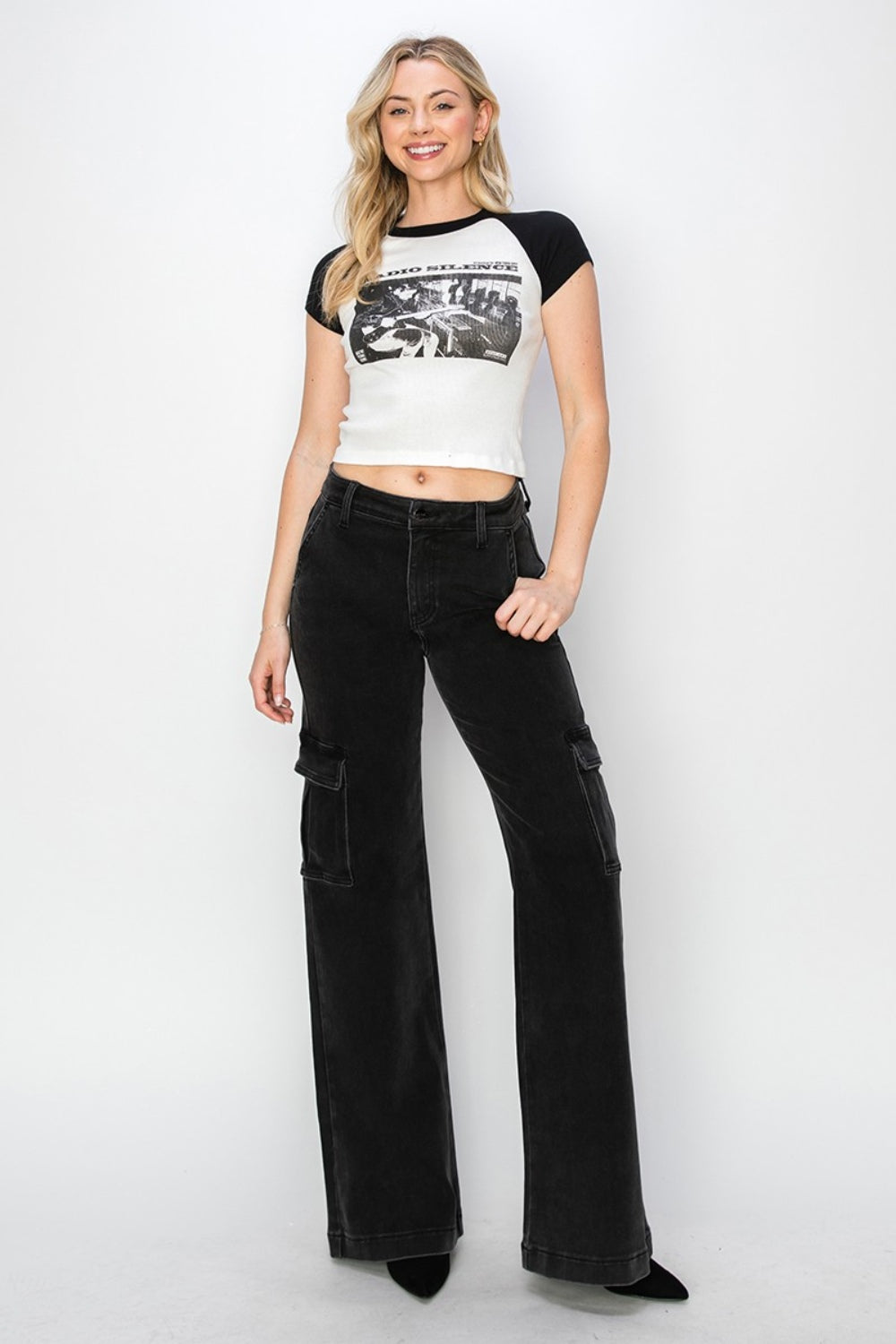 Risen  High Rise Wide Leg Cargo Jeans