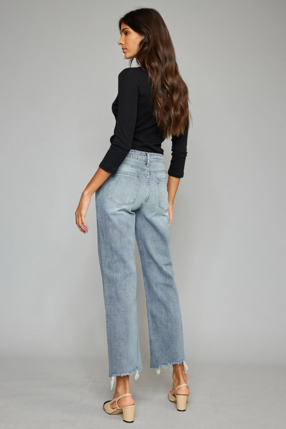 KanCan High Waist Raw Hem Cropped Wide Leg Jeans