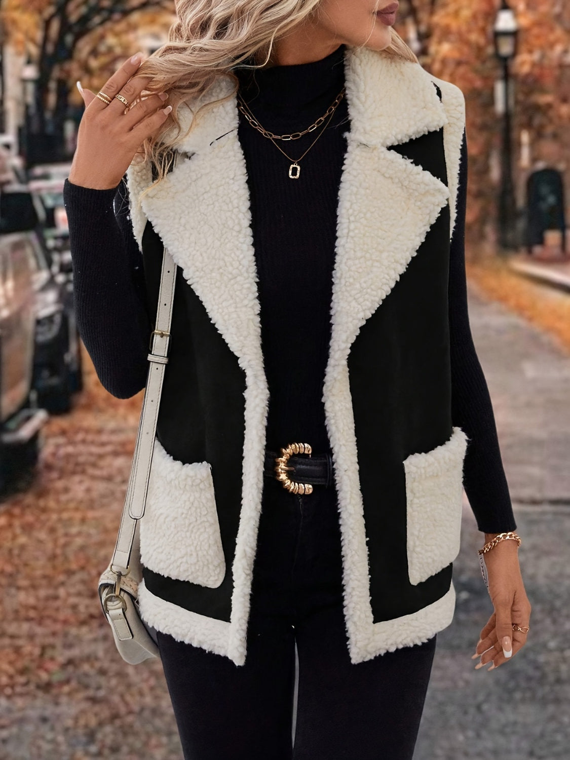 Contrast Open Front Sherpa Vest