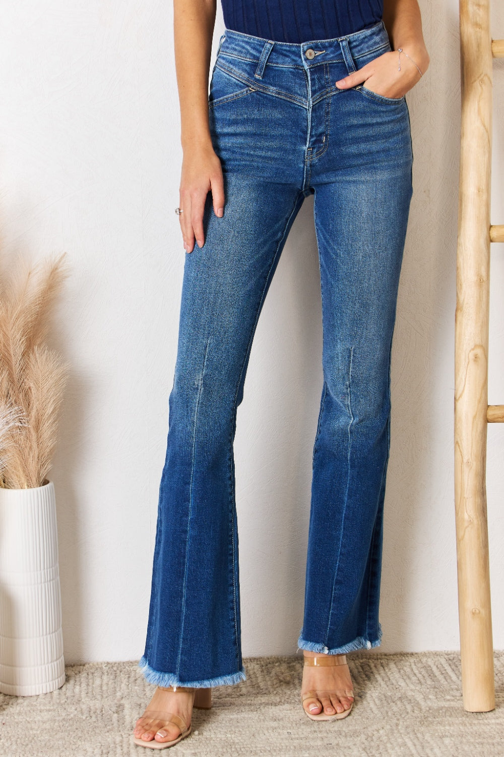 KanCan High Rise Raw Hem Flare Jeans
