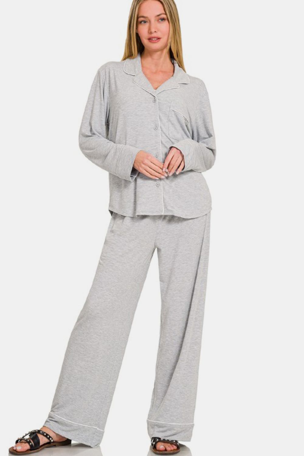 Zenana Long Sleeve Top and Pants Lounge Set
