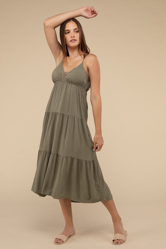 Woven Sweetheart Tiered Cami Midi Dress