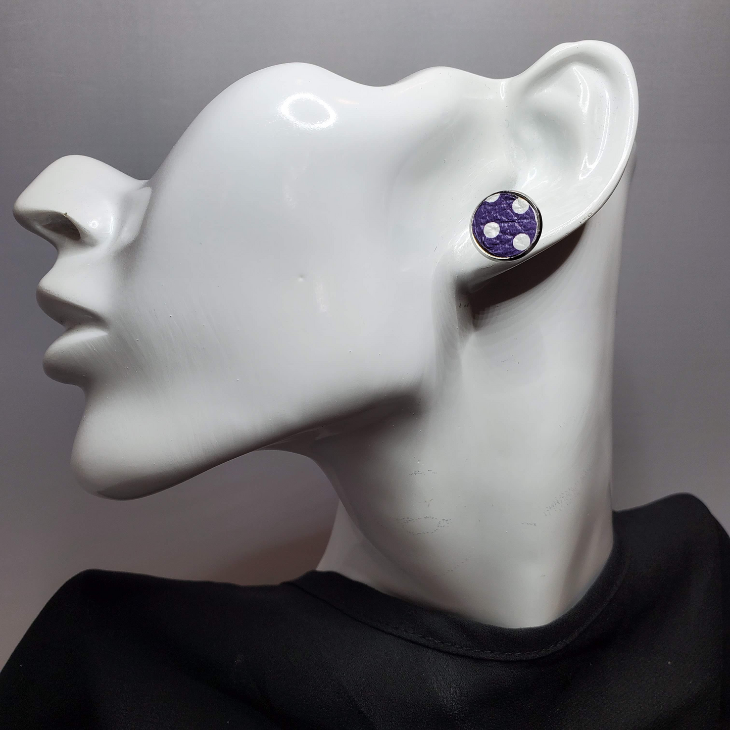 White Polka Dots on Purple Leather Earrings