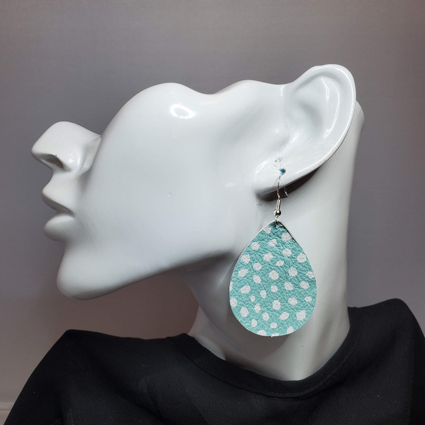 White Dollops on Mint Leather Earrings