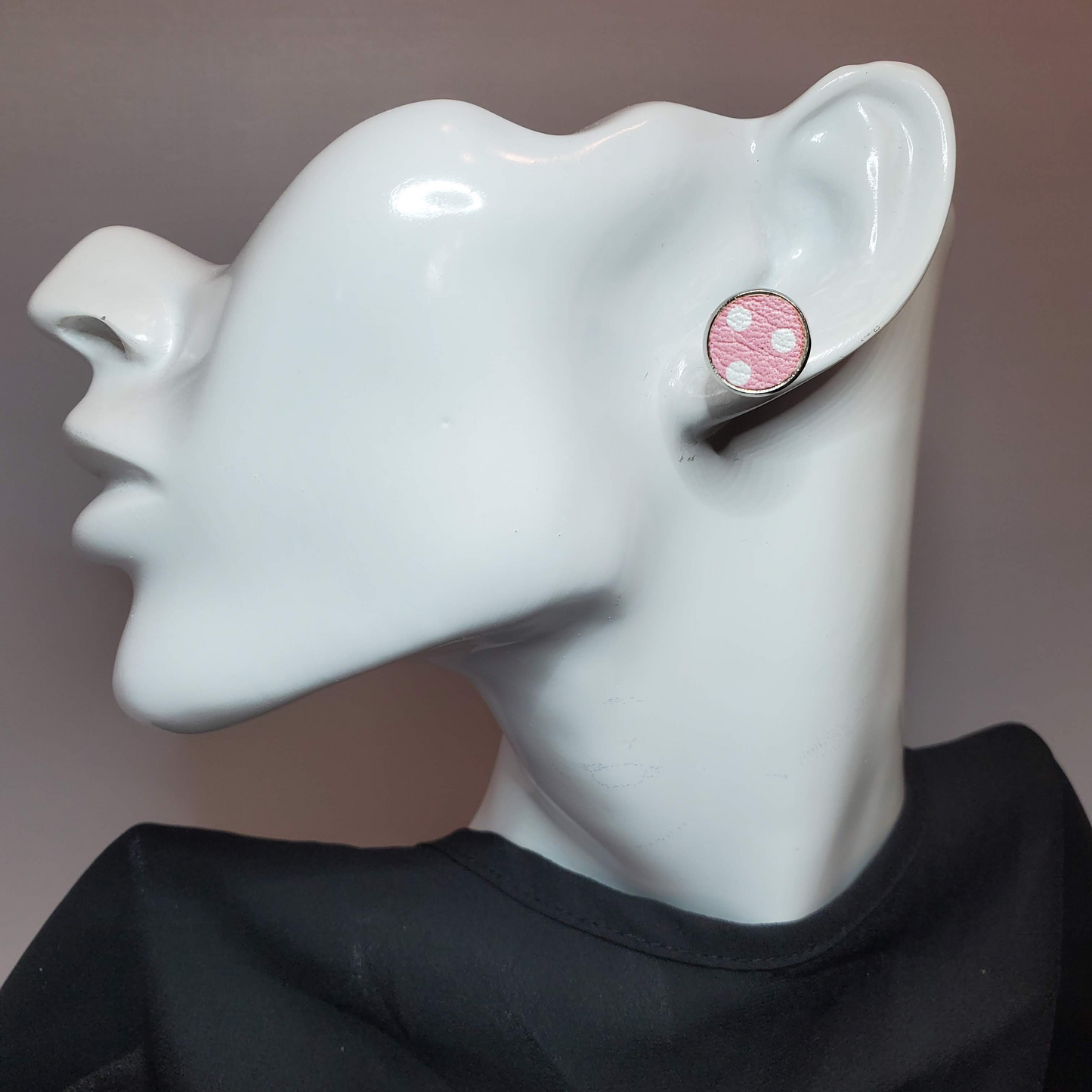 White Polka Dots on Pink Leather Earrings