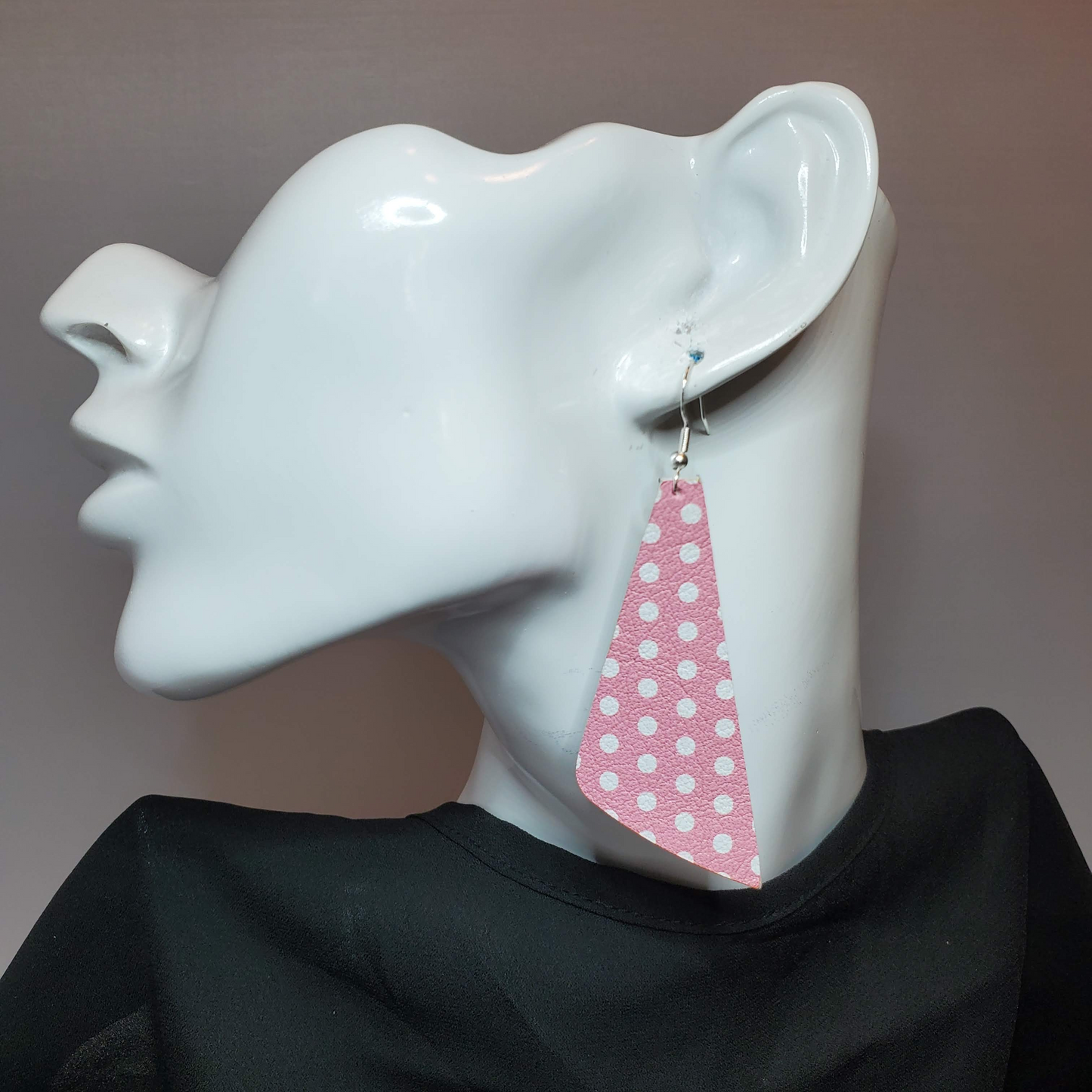 White Polka Dots on Pink Leather Earrings