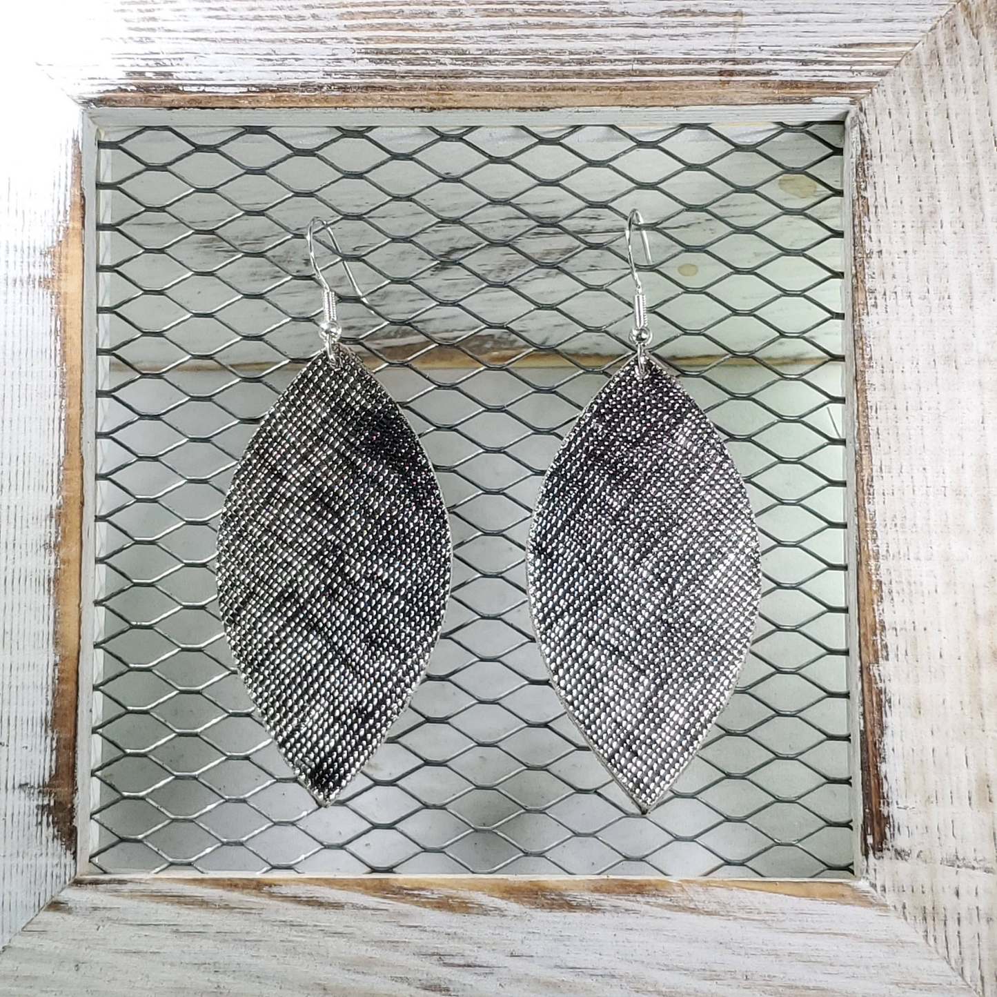GunMetal Saffiano Leather Earrings