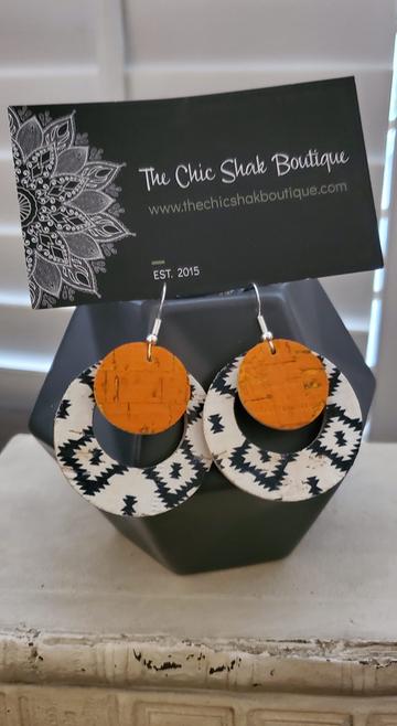 Black Diamond Aztec Cork/Leather Earrings