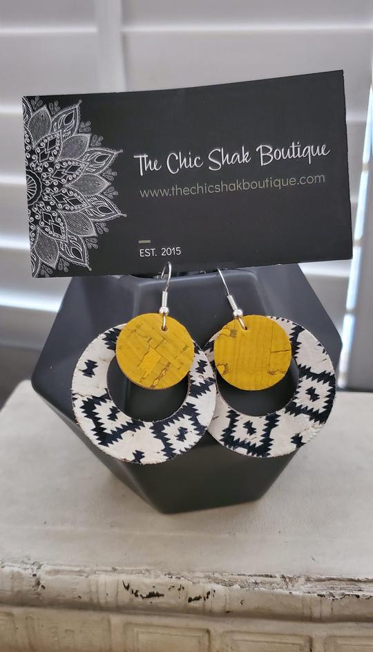 Black Diamond Aztec Cork/Leather Earrings