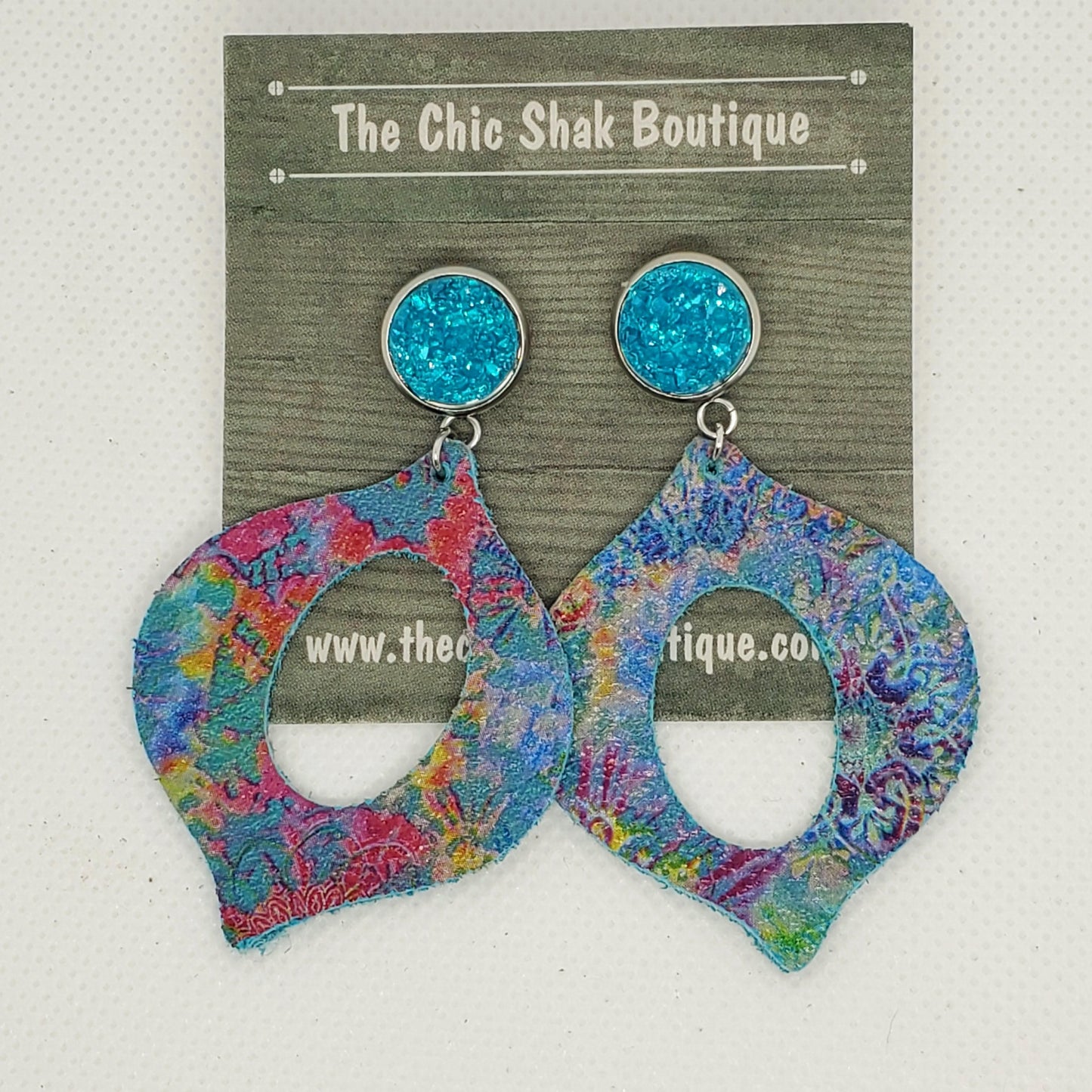 Aqua Tie Dye Leather Earrings
