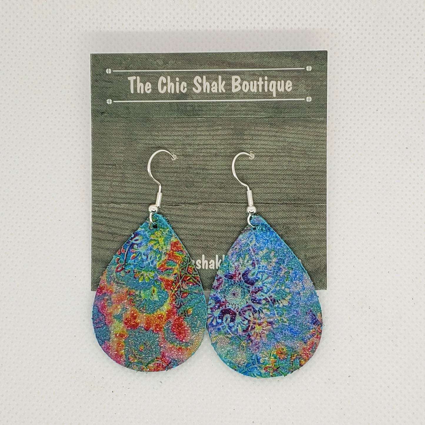 Aqua Tie Dye Leather Earrings