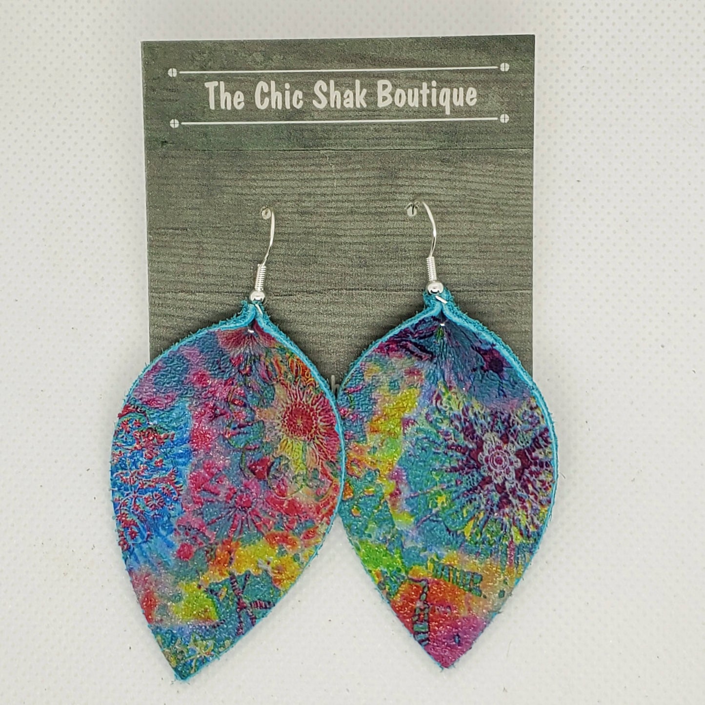 Aqua Tie Dye Leather Earrings