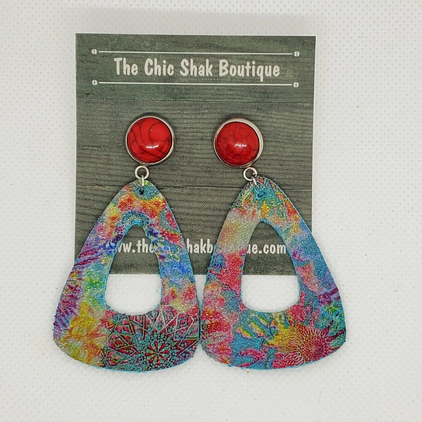 Aqua Tie Dye Leather Earrings