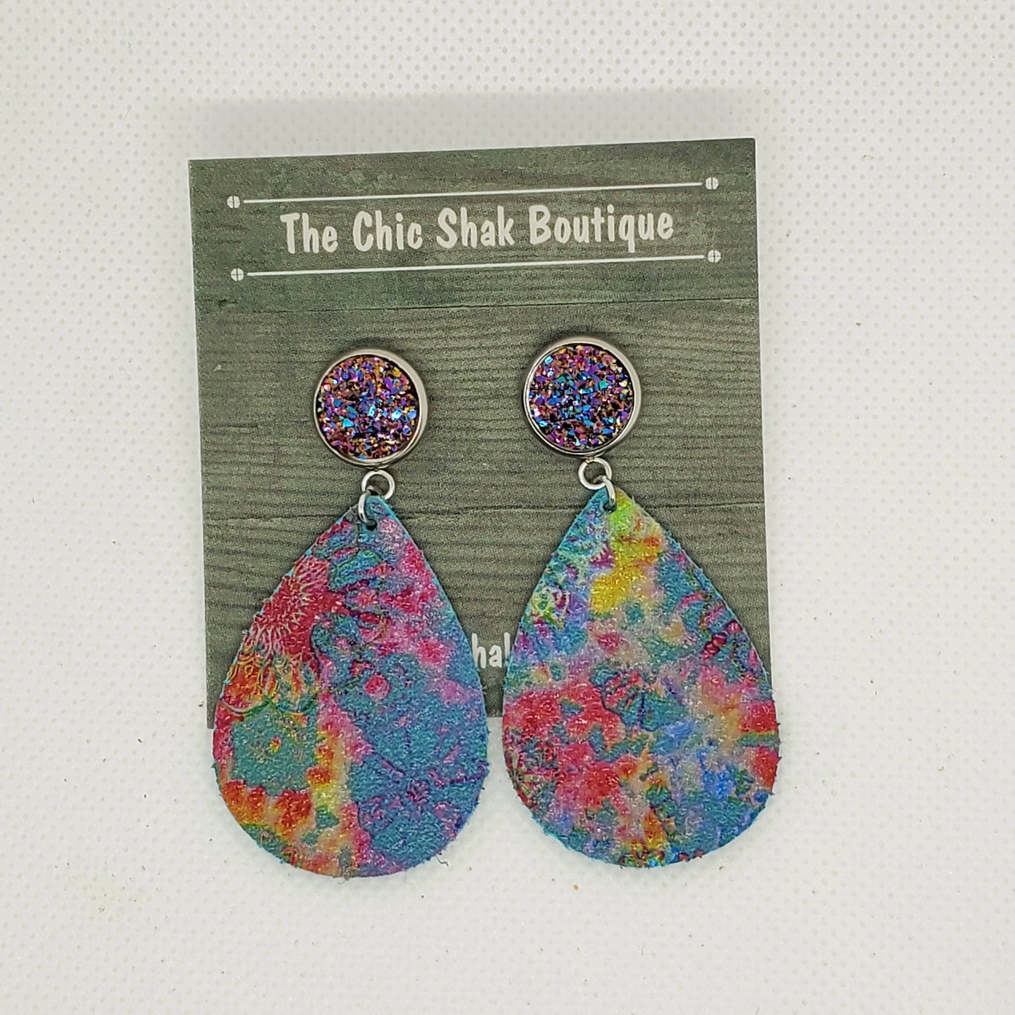 Aqua Tie Dye Leather Earrings
