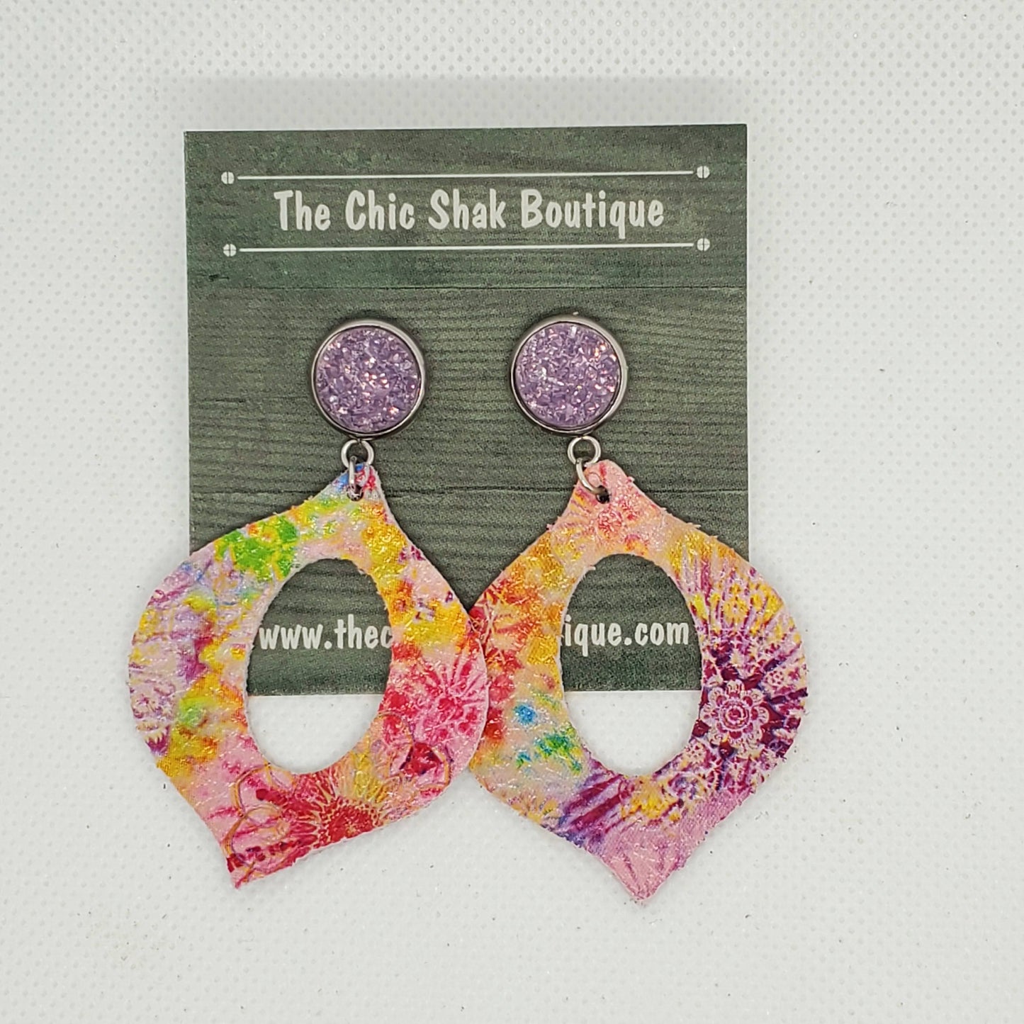Pink Tie Dye Leather Earrings