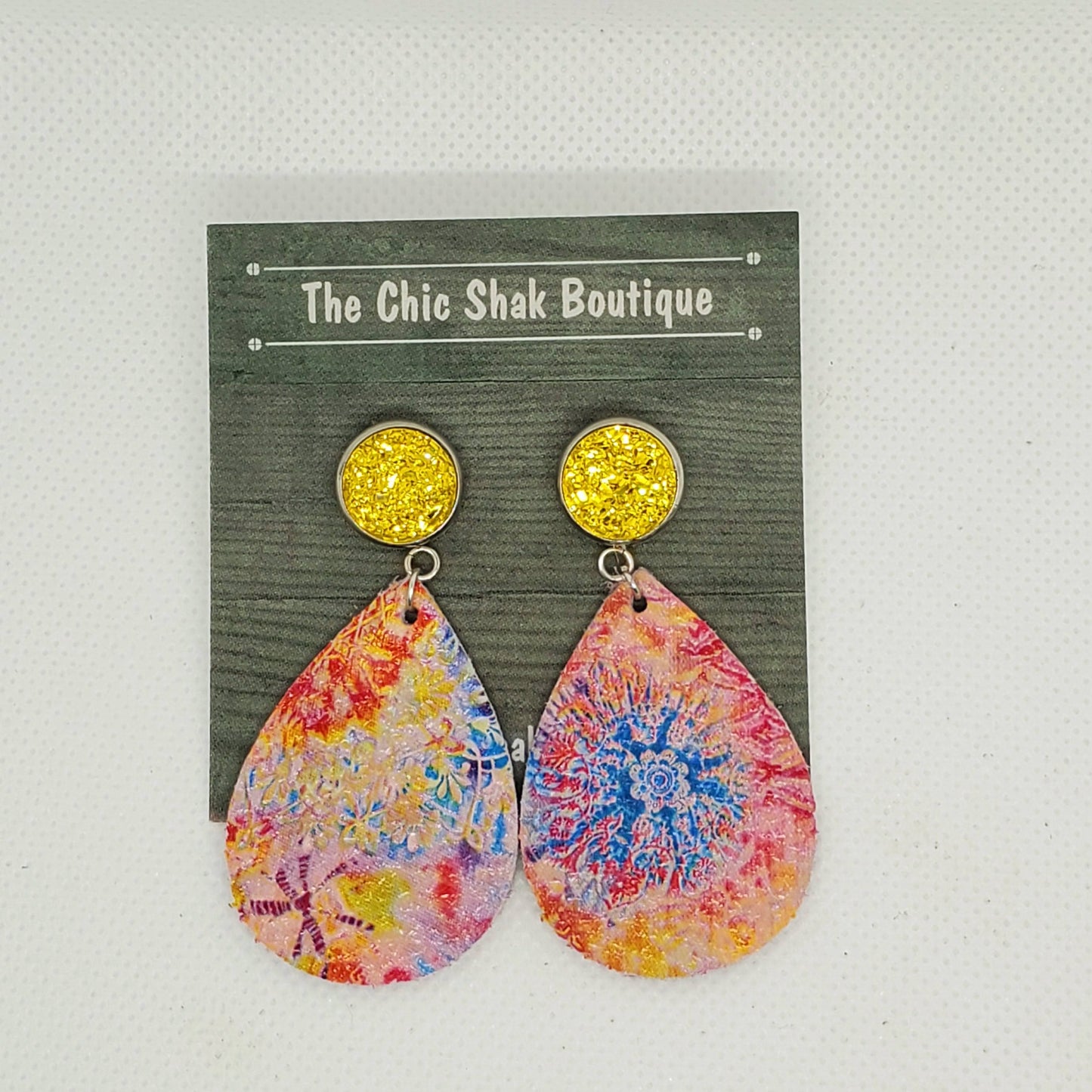 Pink Tie Dye Leather Earrings