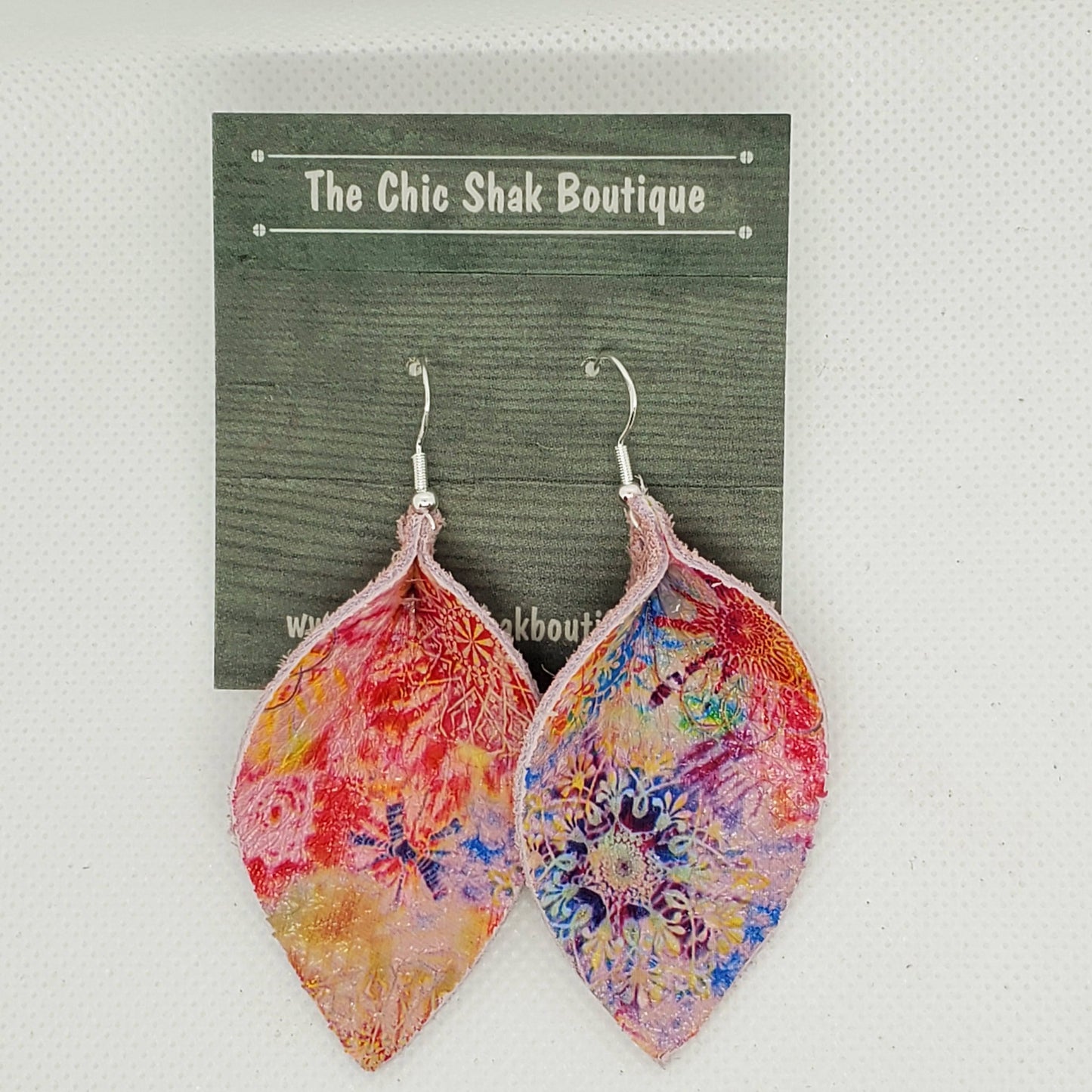 Pink Tie Dye Leather Earrings