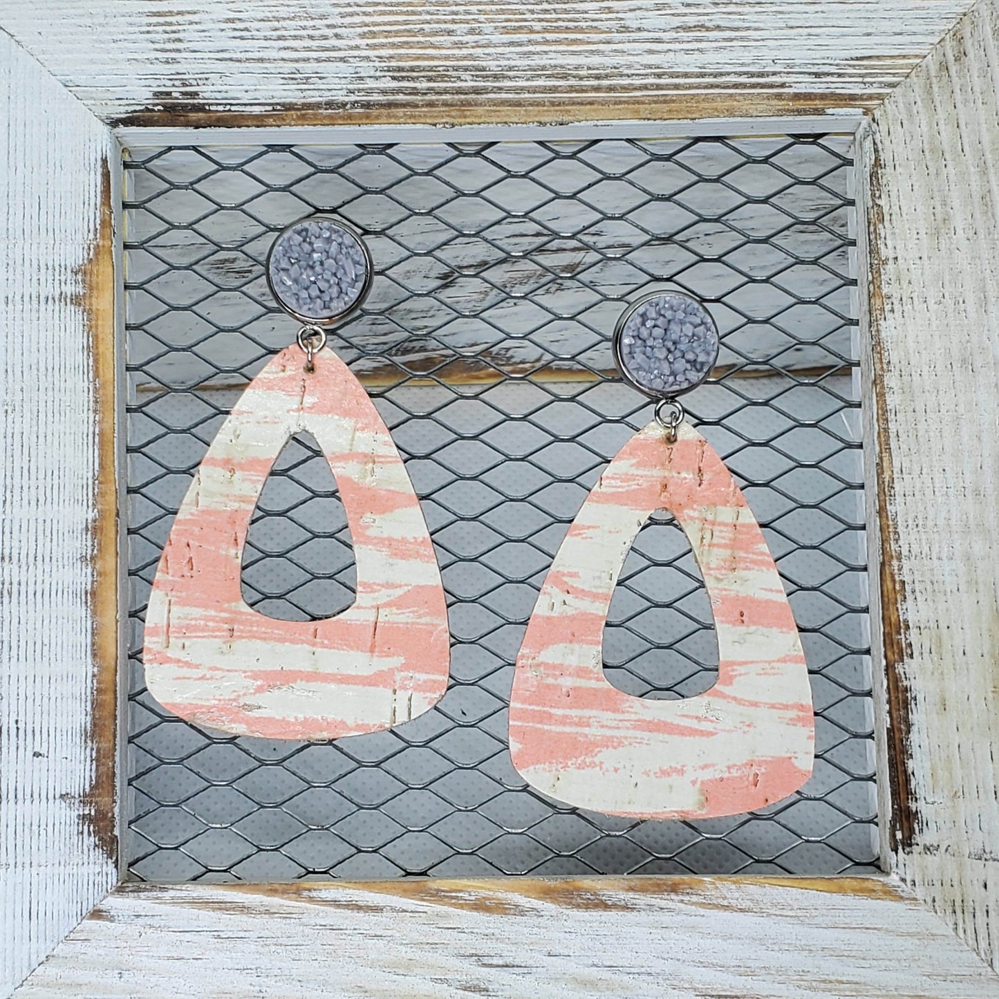 Coral and White Cork/Leather Earrings