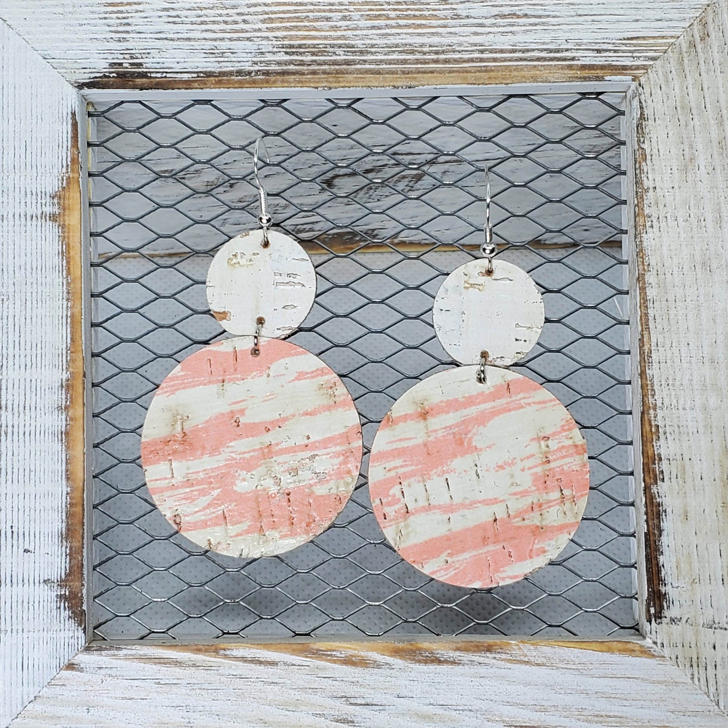 Coral and White Cork/Leather Earrings