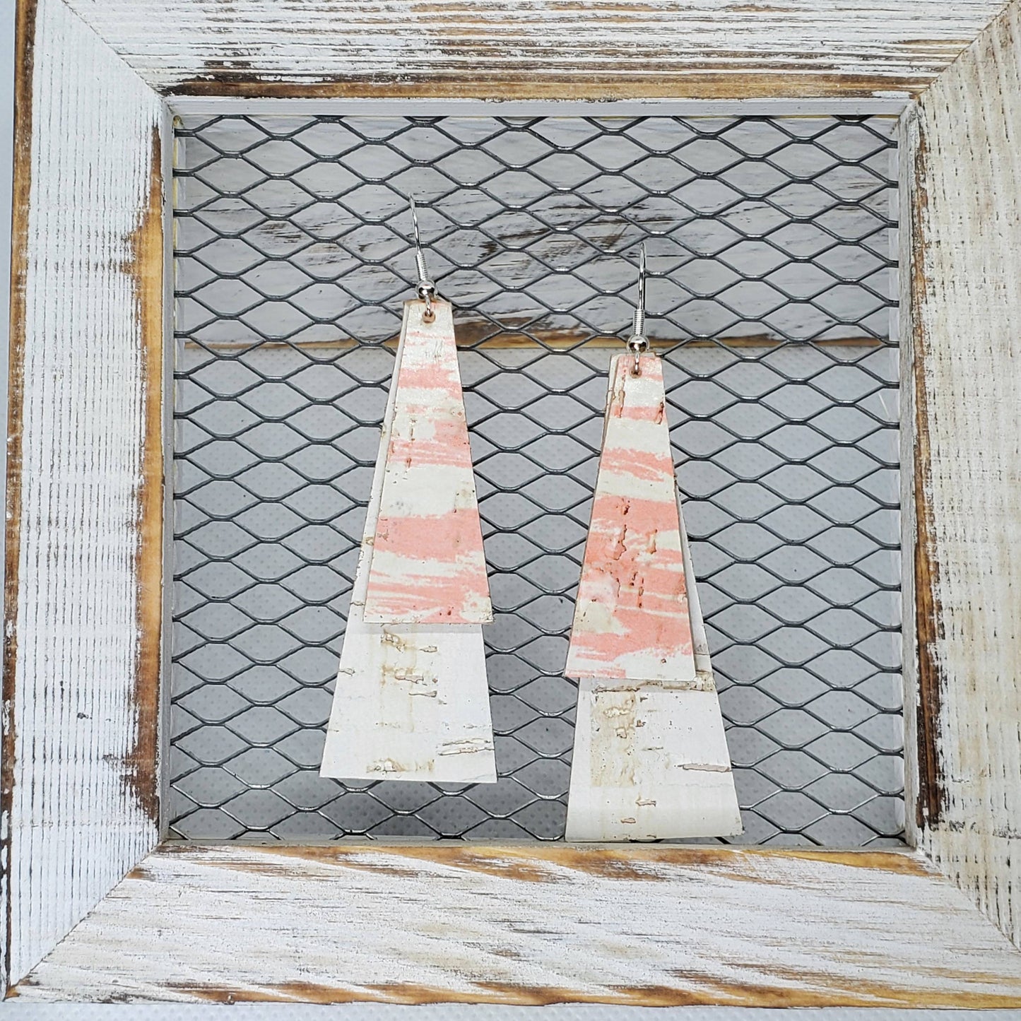 Coral and White Cork/Leather Earrings