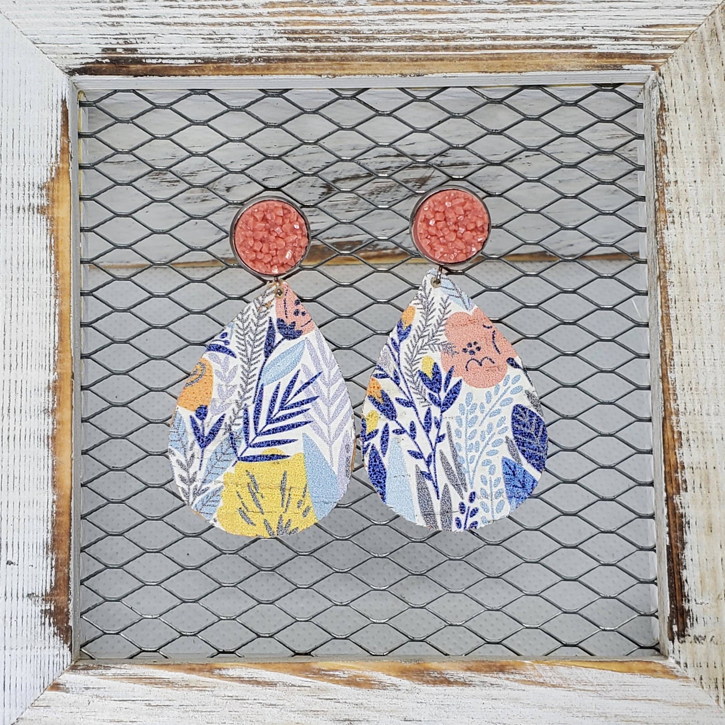 Tropical Floral Cork/Leather Earrings