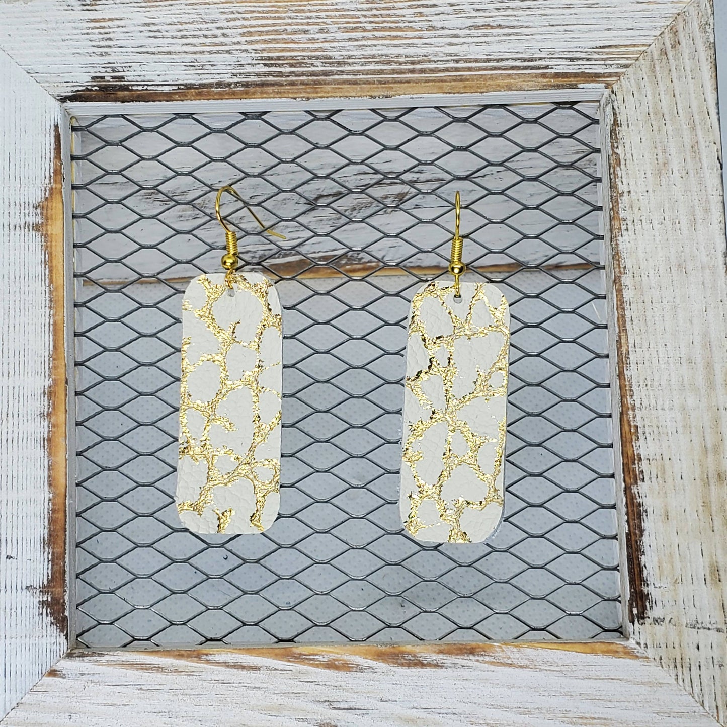 Metallic Gold and Ivory Leather Earrings