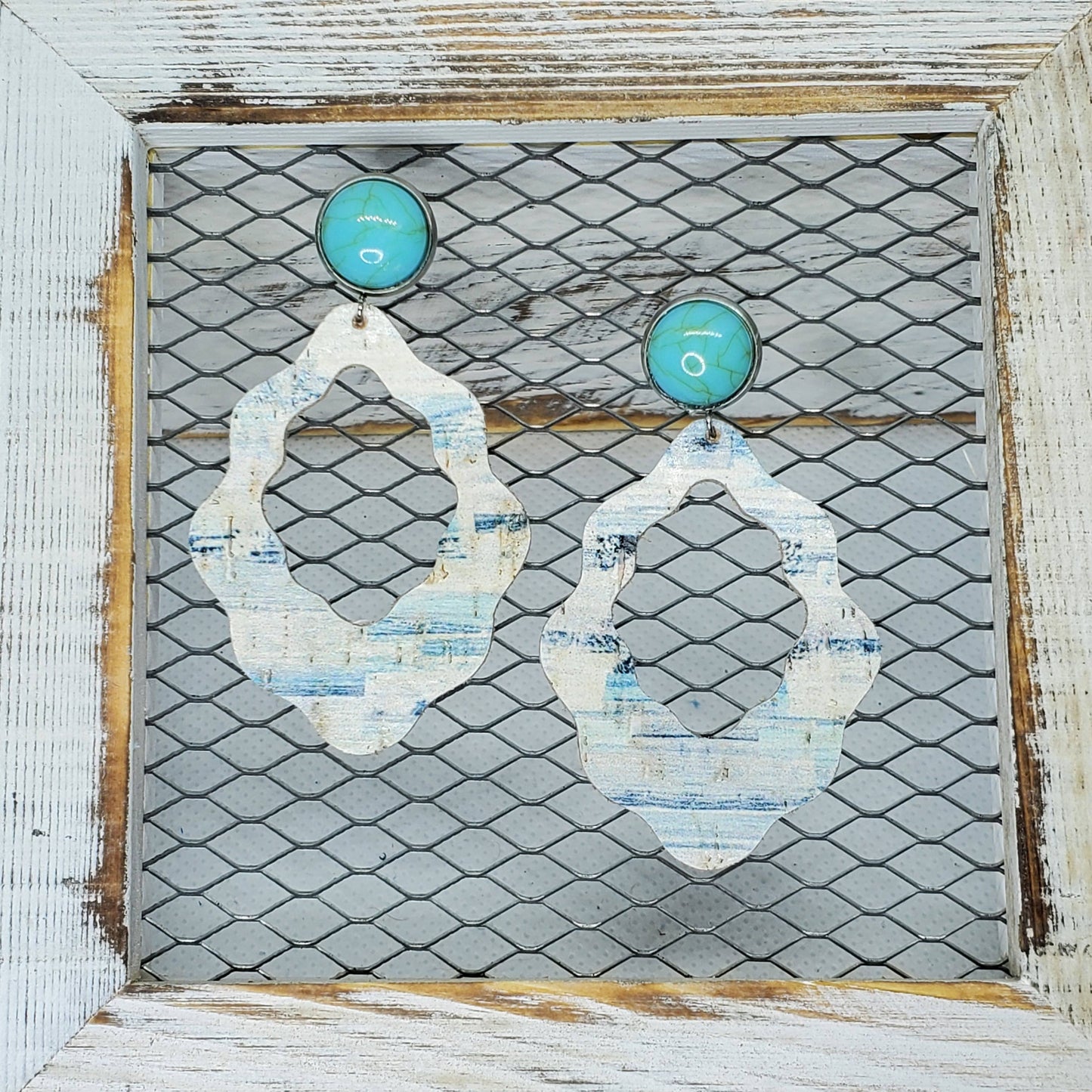 Blue Surf Cork/Leather Earrings