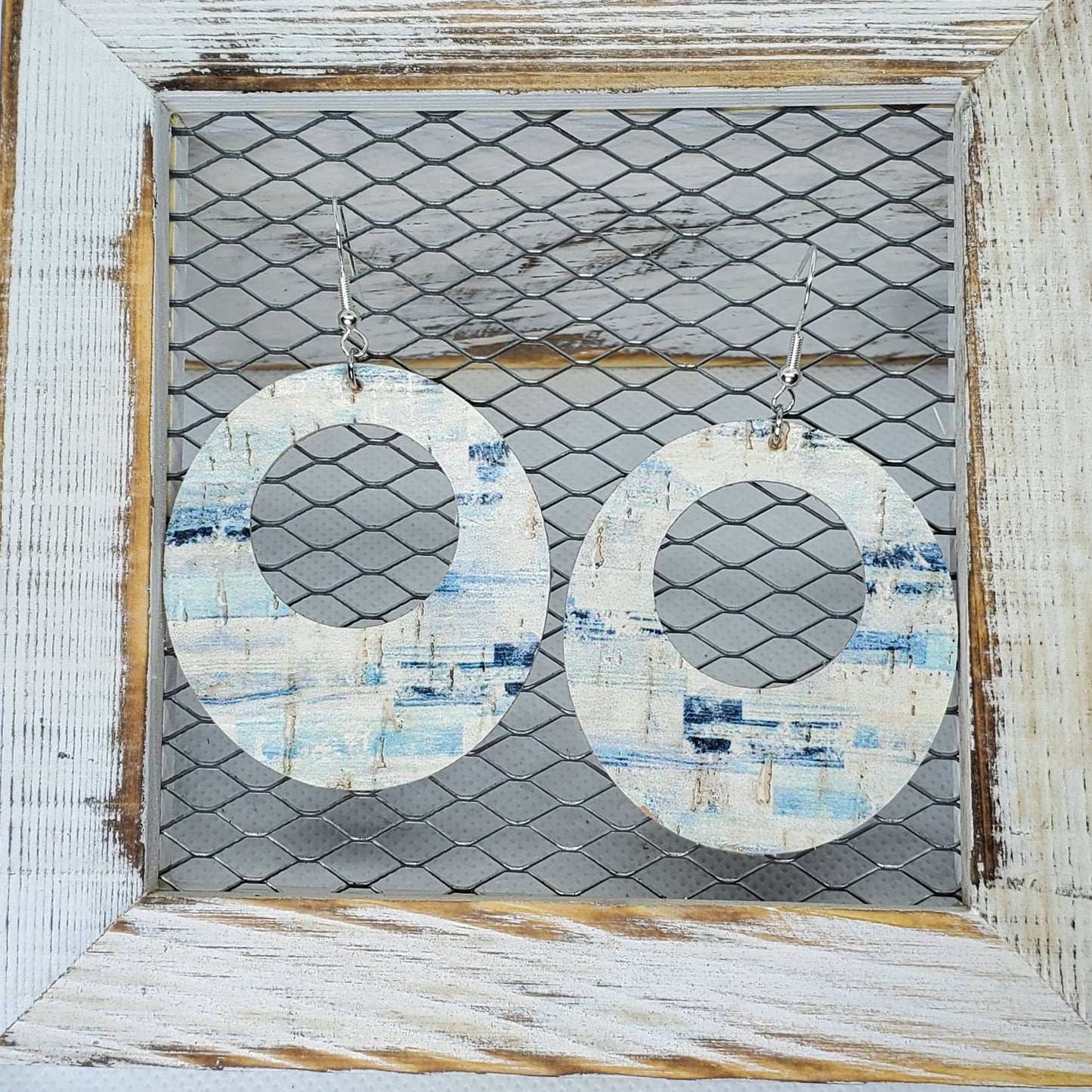 Blue Surf Cork/Leather Earrings