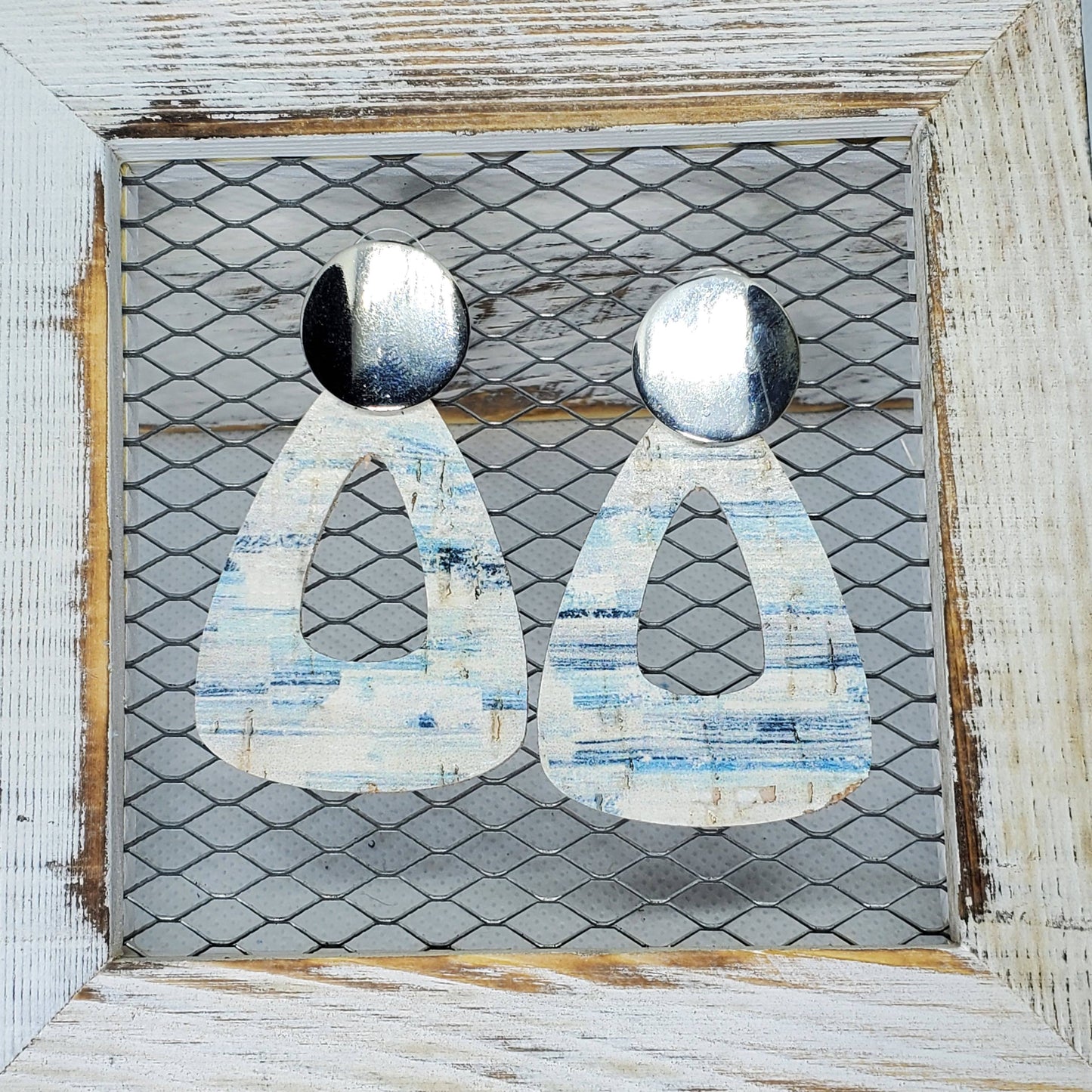 Blue Surf Cork/Leather Earrings