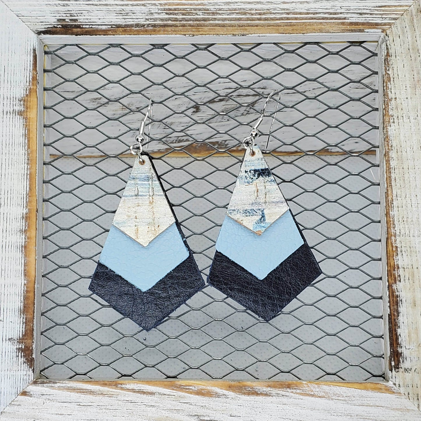 Blue Surf Cork/Leather Earrings