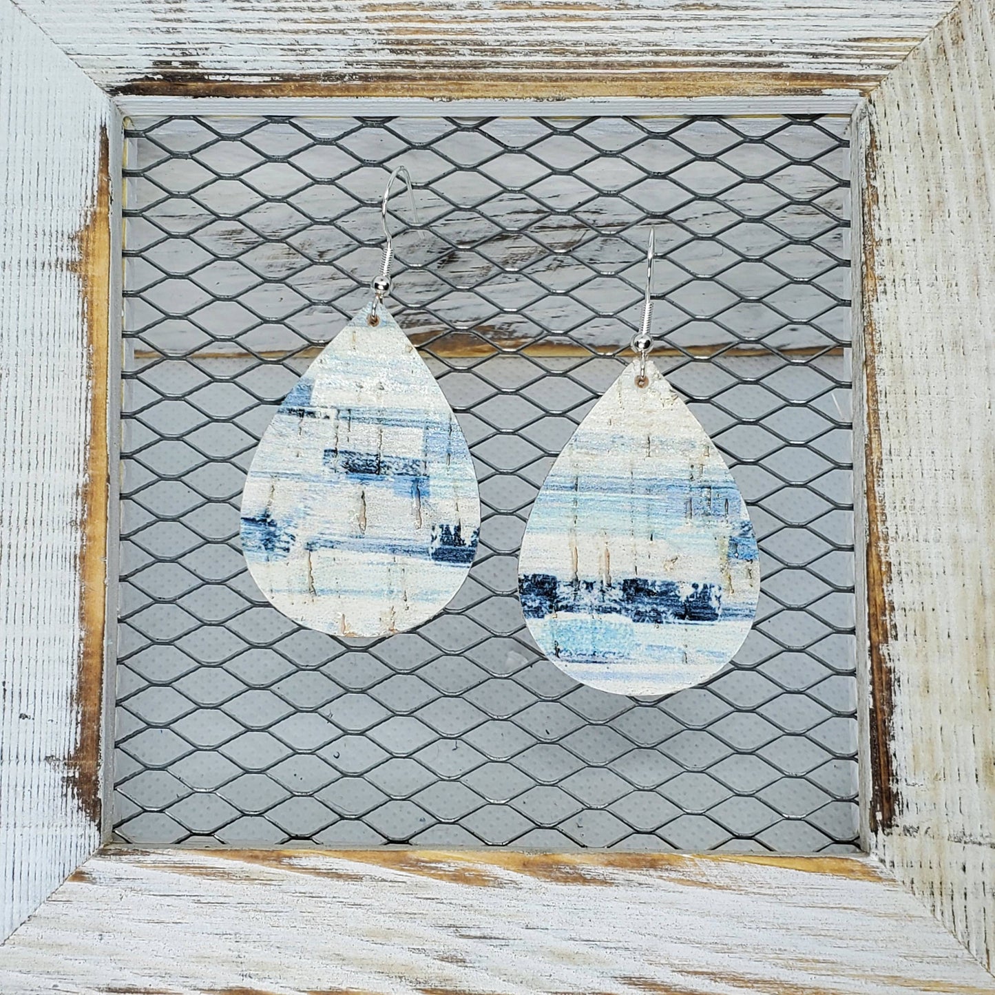 Blue Surf Cork/Leather Earrings