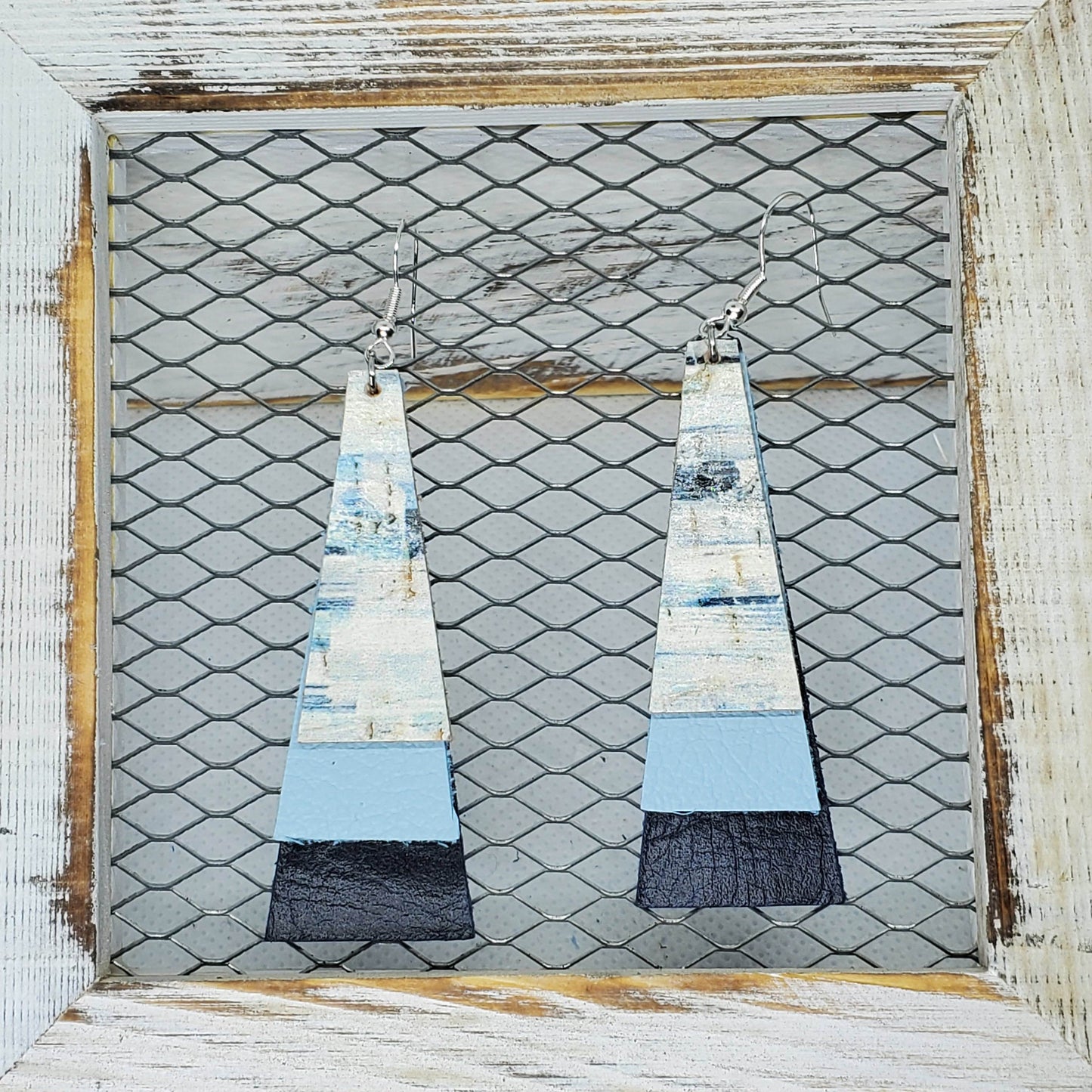 Blue Surf Cork/Leather Earrings