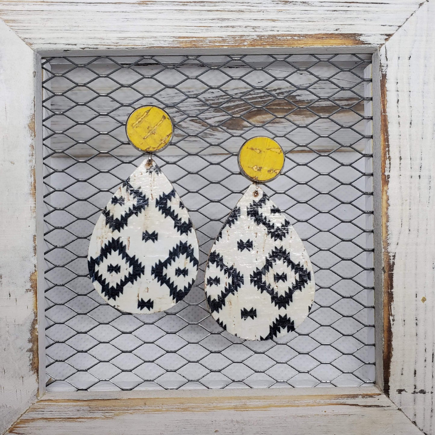 Black Diamond Aztec Cork/Leather Earrings