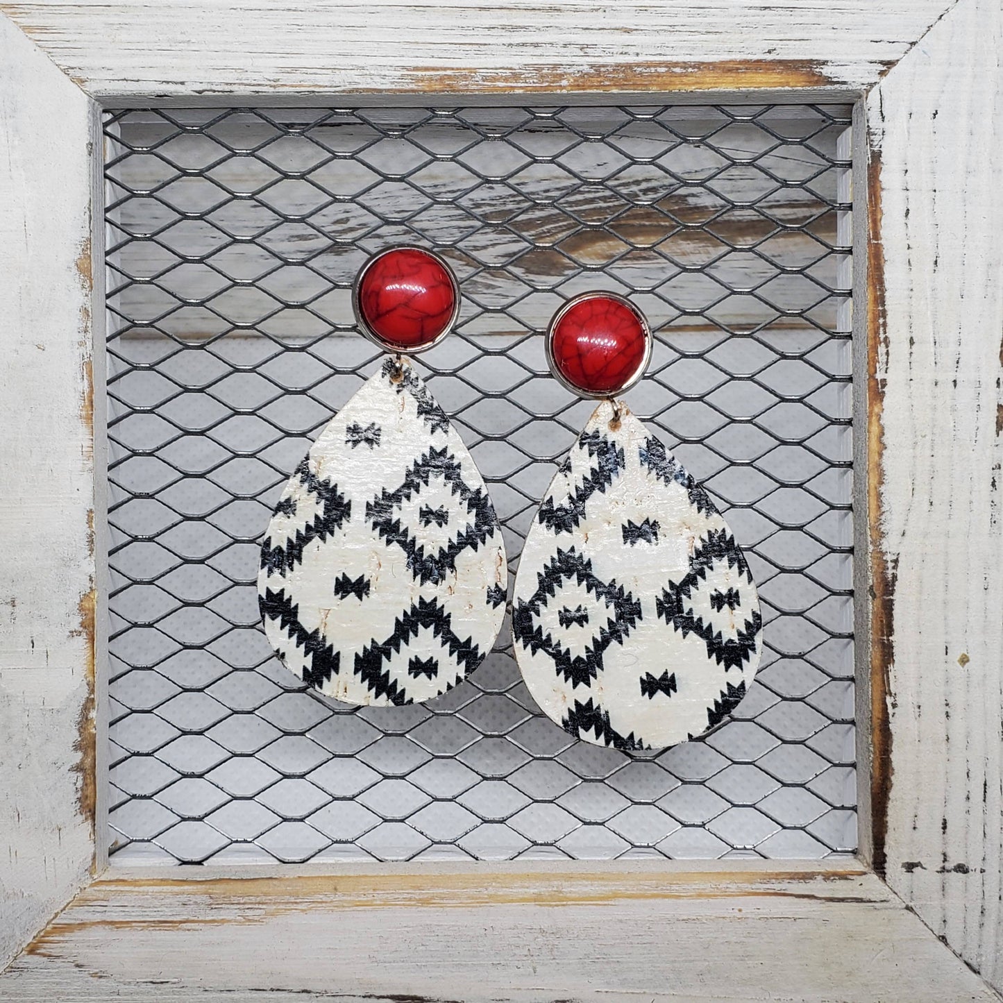 Black Diamond Aztec Cork/Leather Earrings