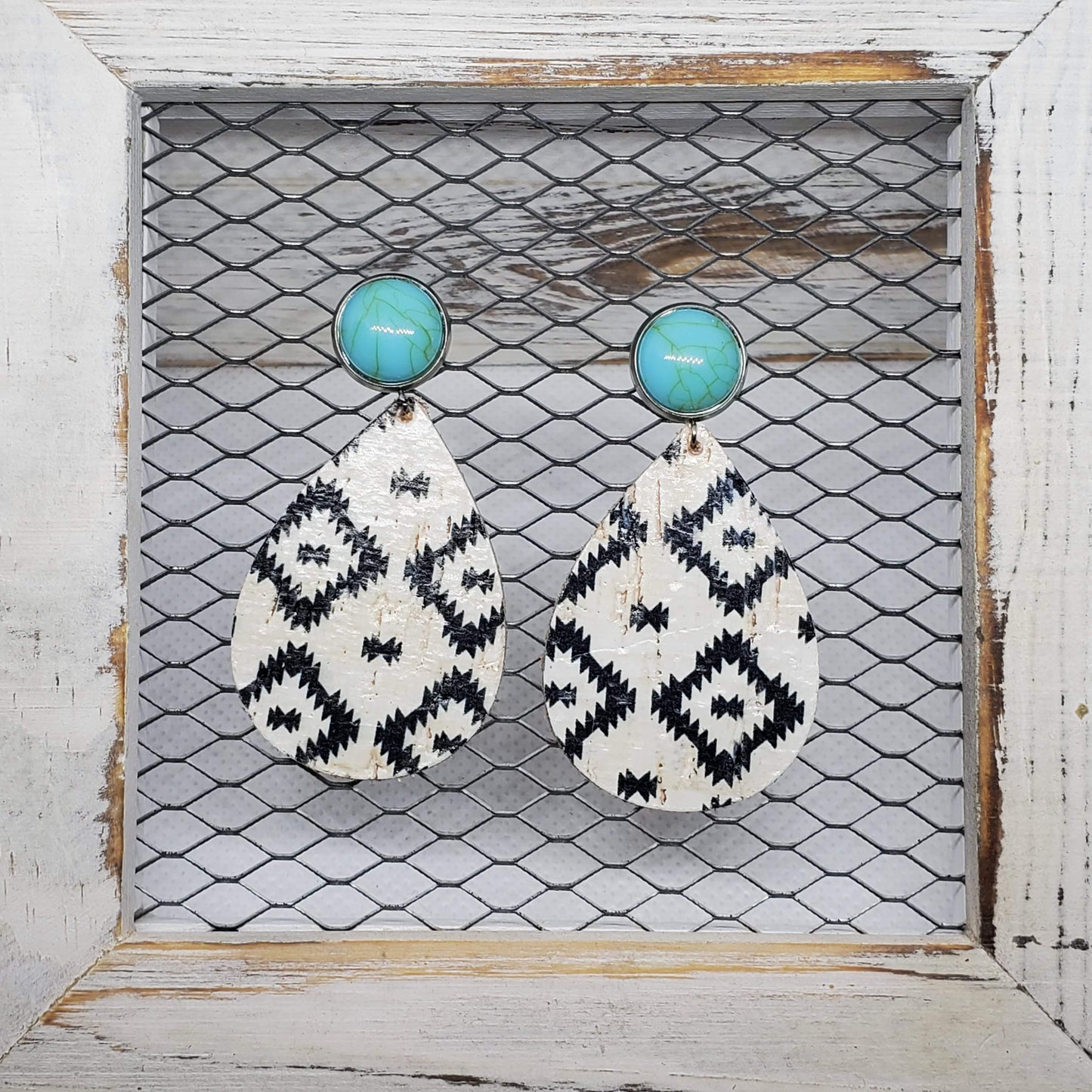 Black Diamond Aztec Cork/Leather Earrings