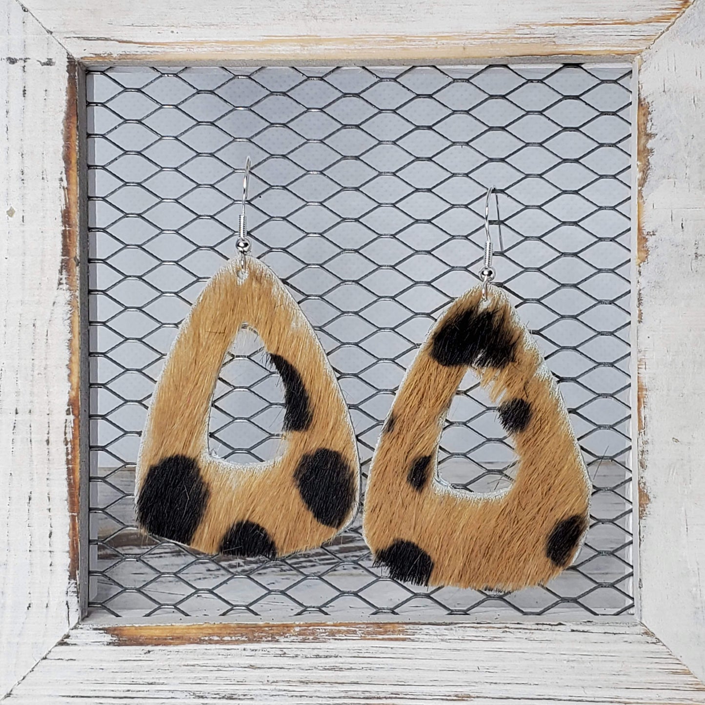 Cheetah Print Hair on Hide Leather Earrings