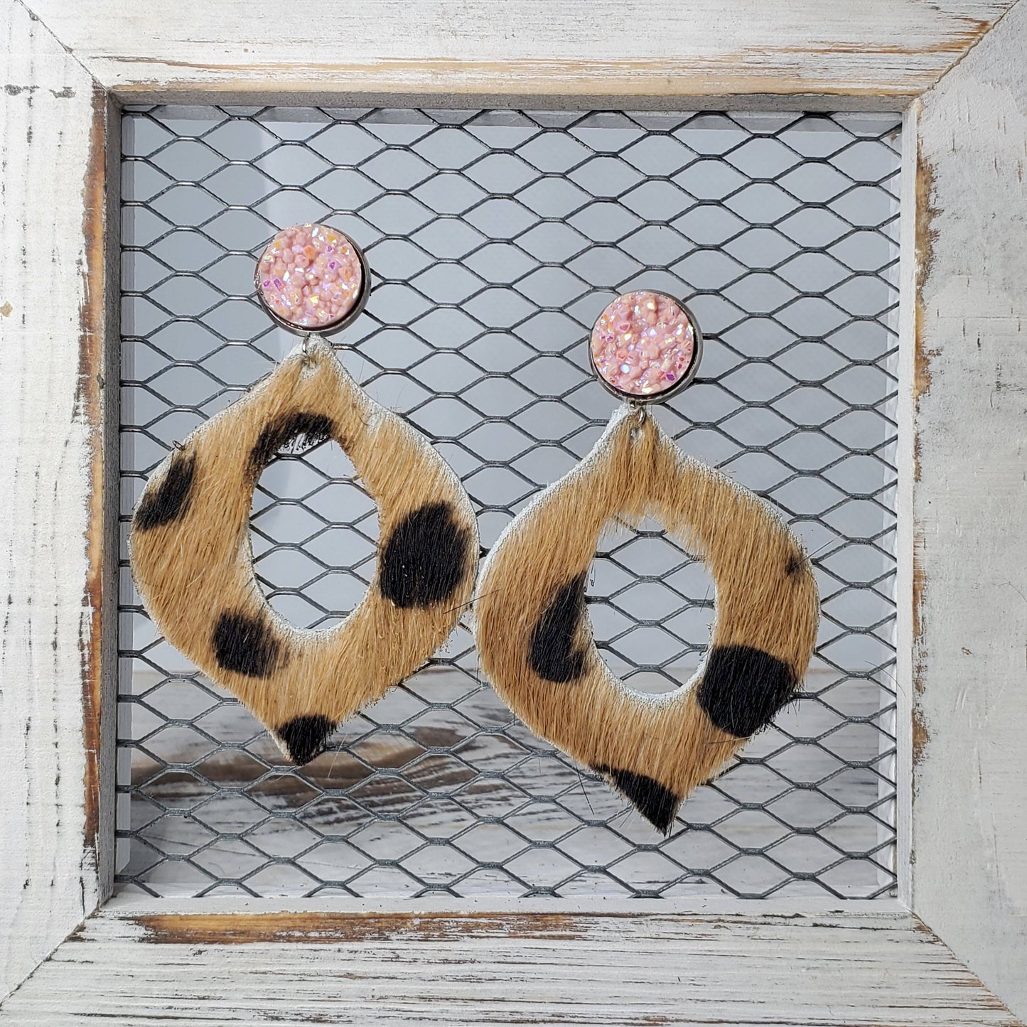 Cheetah Print Hair on Hide Leather Earrings