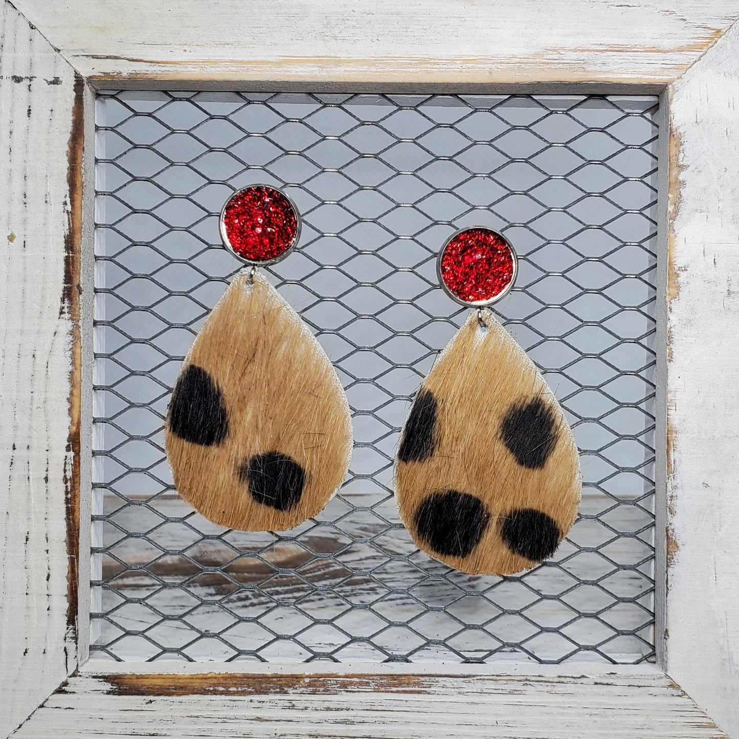 Cheetah Print Hair on Hide Leather Earrings