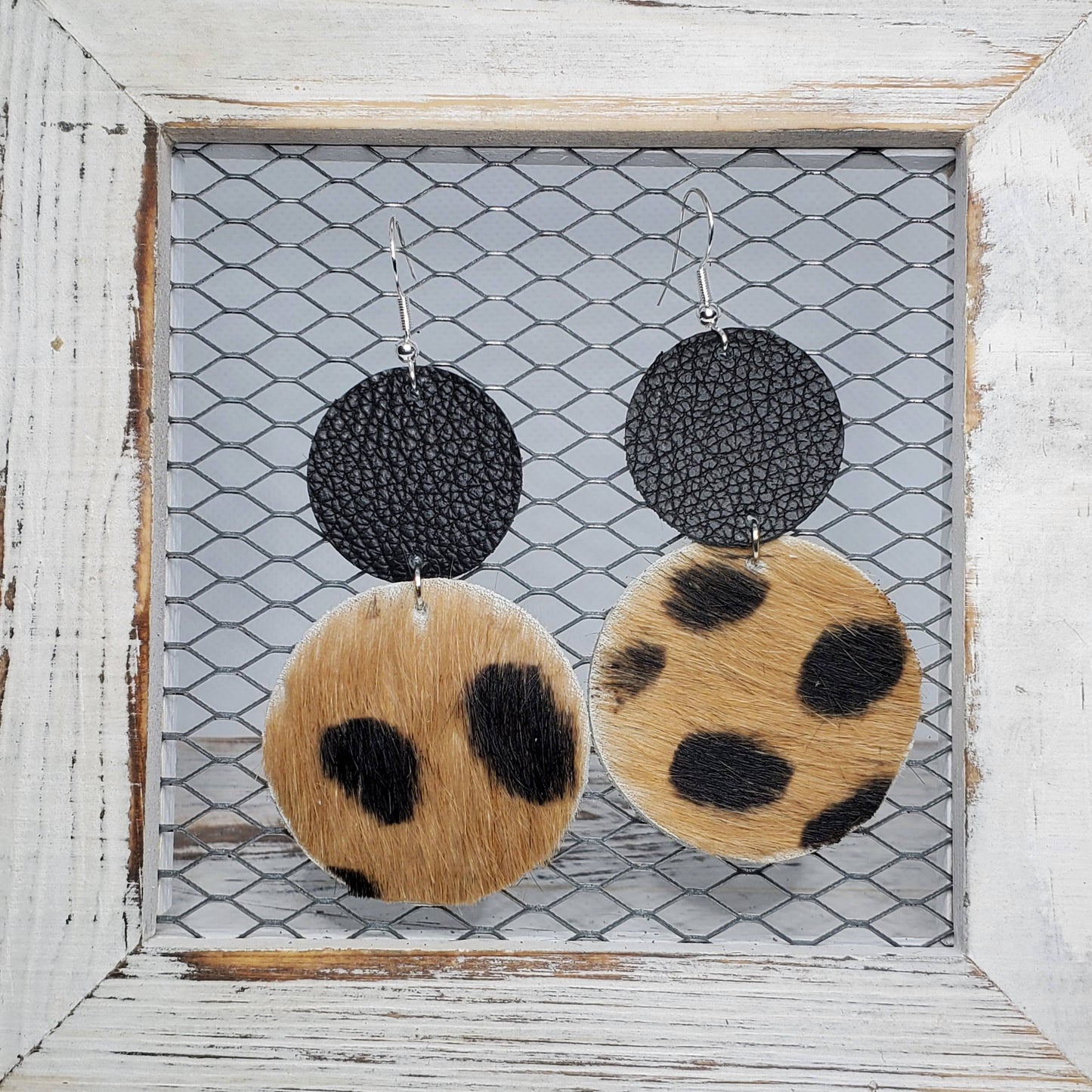 Cheetah Print Hair on Hide Leather Earrings