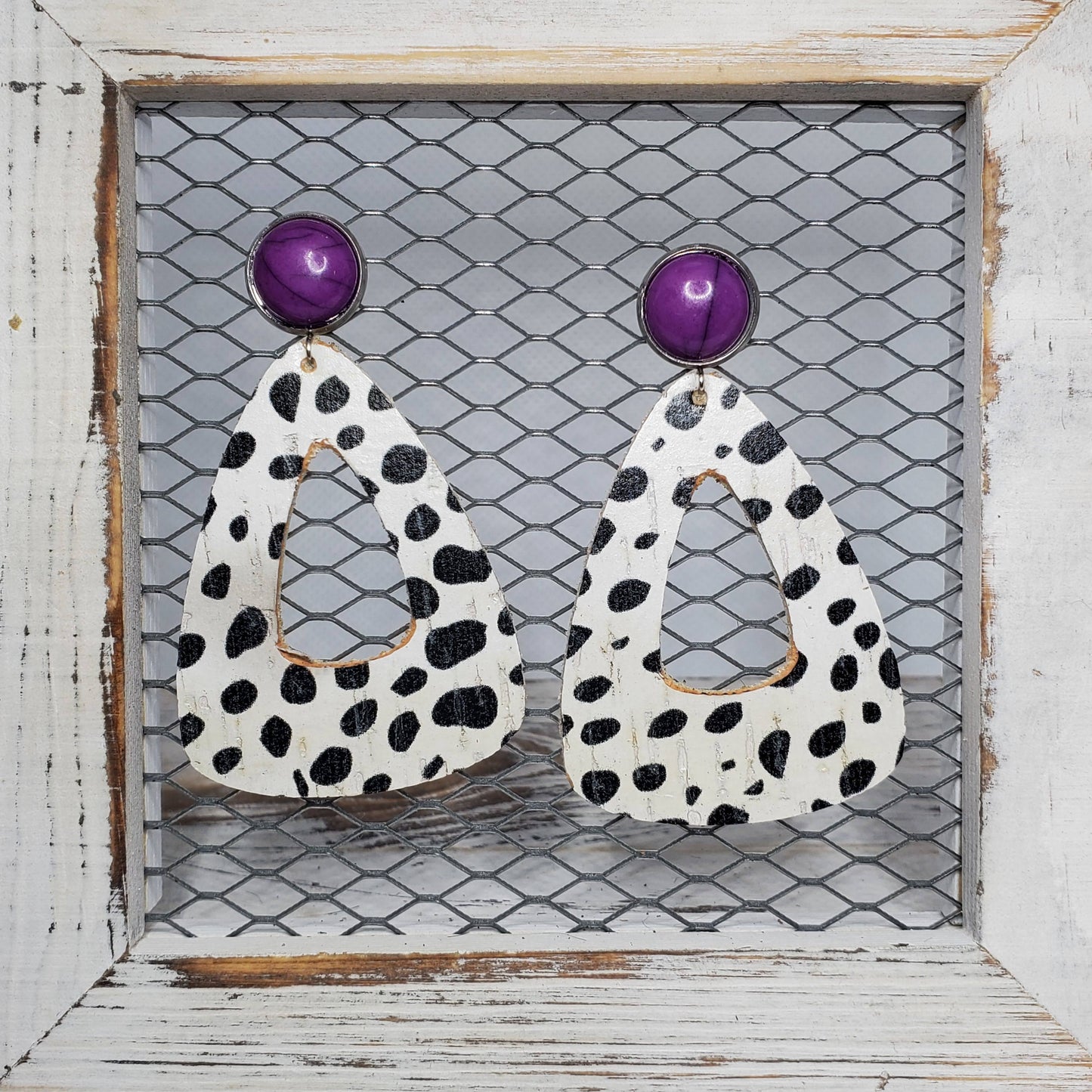Dalmatian Cork/Leather Earrings