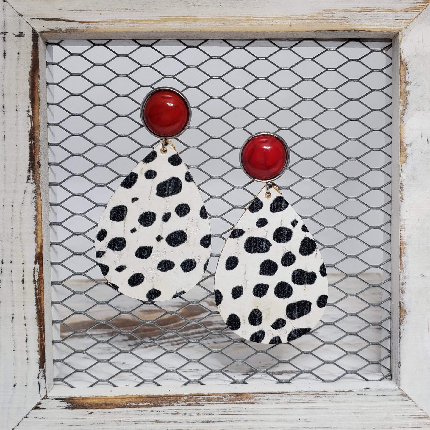 Dalmatian Cork/Leather Earrings