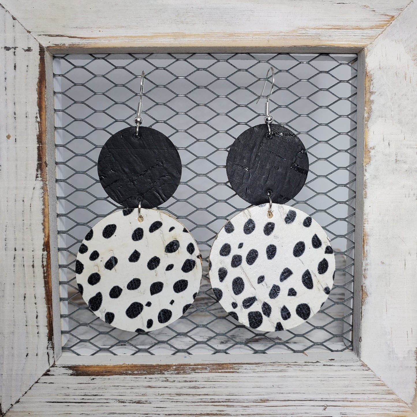 Dalmatian Cork/Leather Earrings